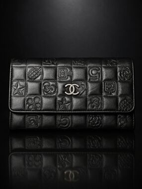 ⭐️CHANEL Lucky Charms Quilted Black With Metallic Features Leather Wallet